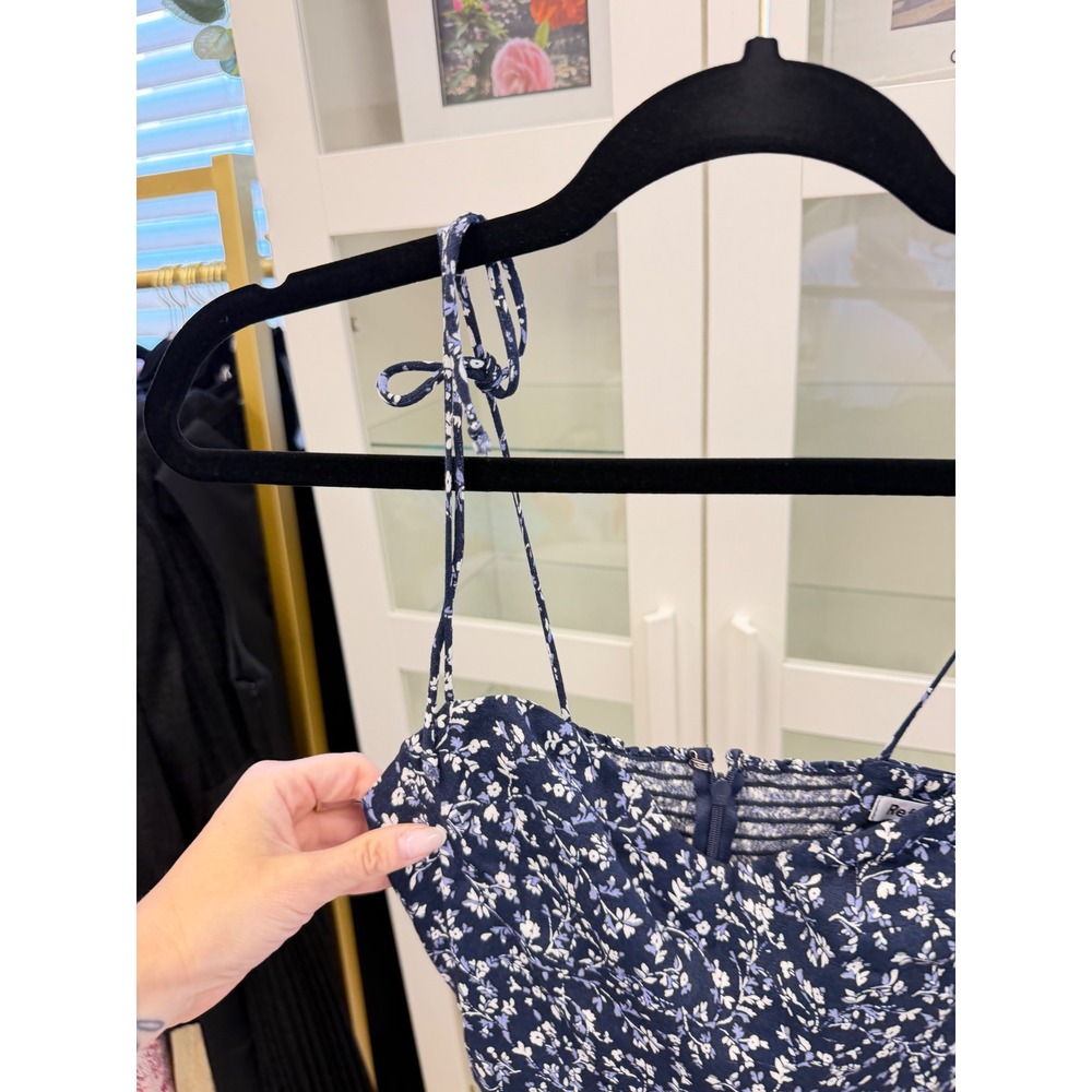 Reformation Saskia Dress Floral Midnight Blue Navy Bustier Mini Sz 2 EUC Boho - Picture 12 of 14